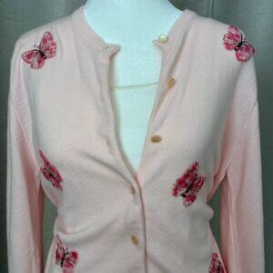 Very Vintage (1950s?) Pink Cardigan with Embroidered Butterflies - Very Rare!